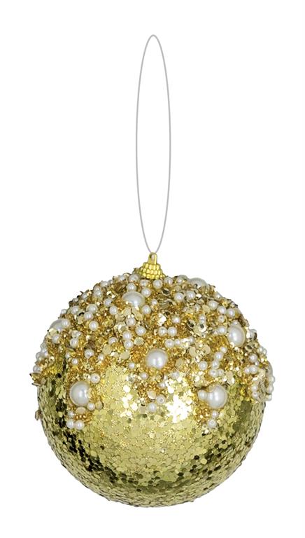 Gold and pearl sequin ball ornament.