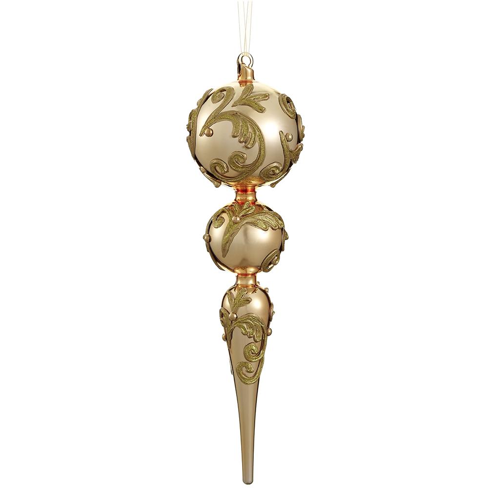 14" Gold Finial Glass Ornament