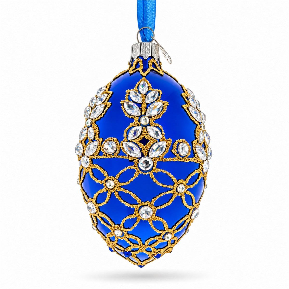 3" Jeweled Egg Blue Beaded