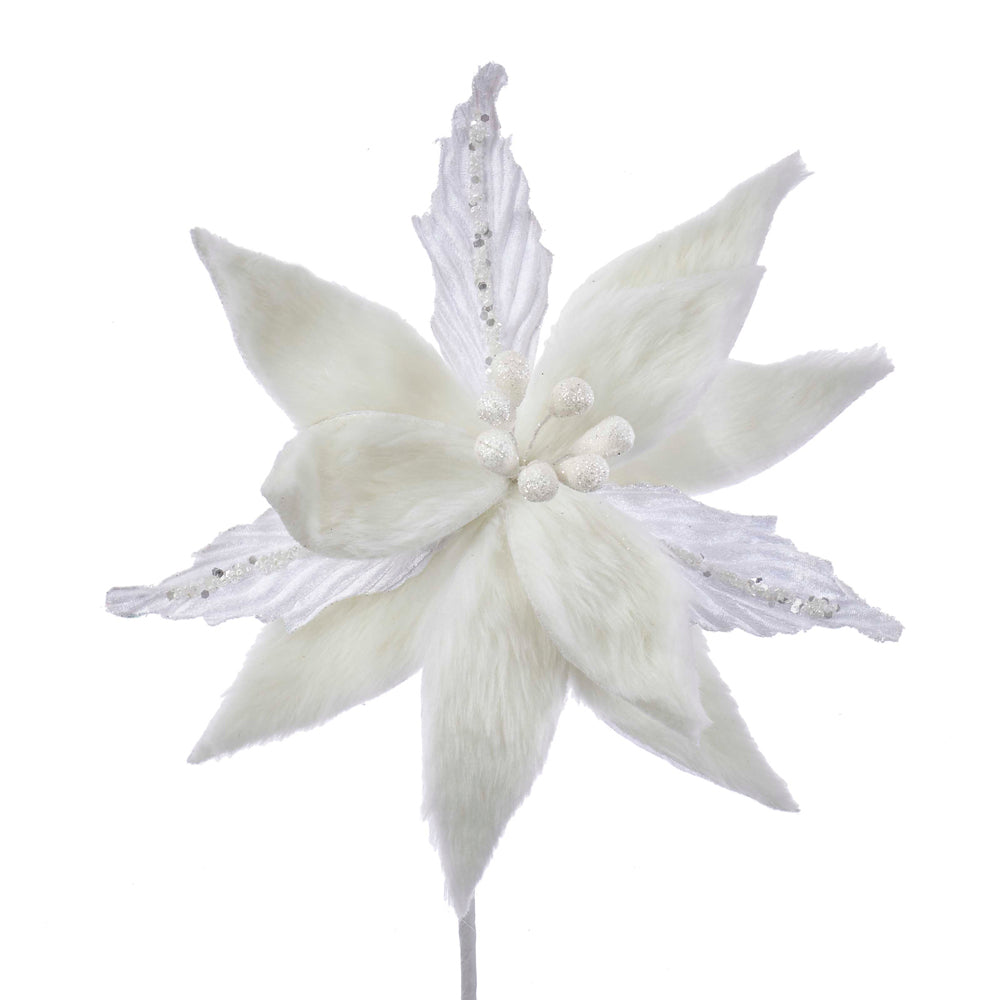 19" White Fur Poinsettia