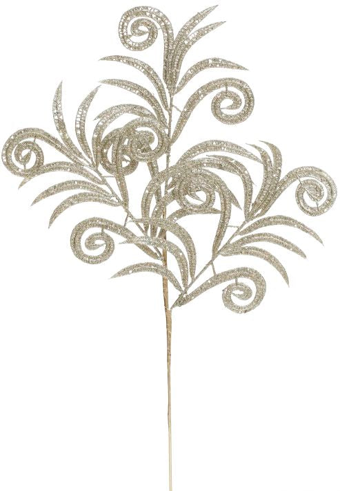 Silver curly spray with swirling tendrils.