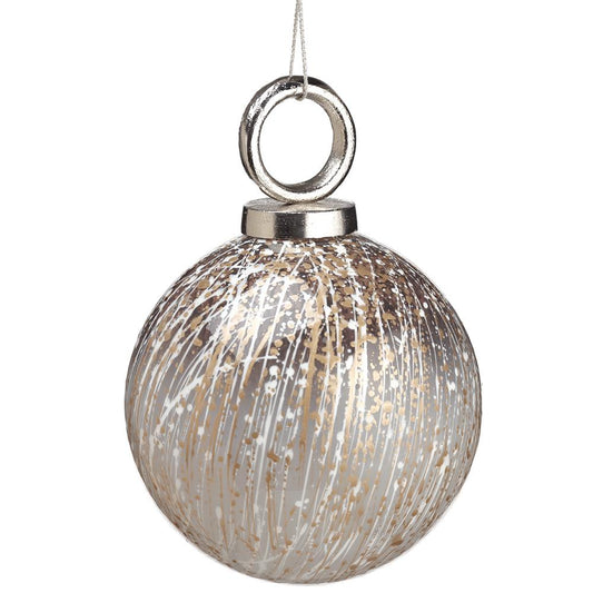 6" Fancy White Silver Glass Ball Ornament