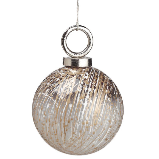 5" Fancy White Silver Glass Ball Ornament