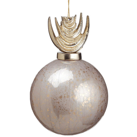 5" Fancy Champagne Gold Glass Ball Ornament