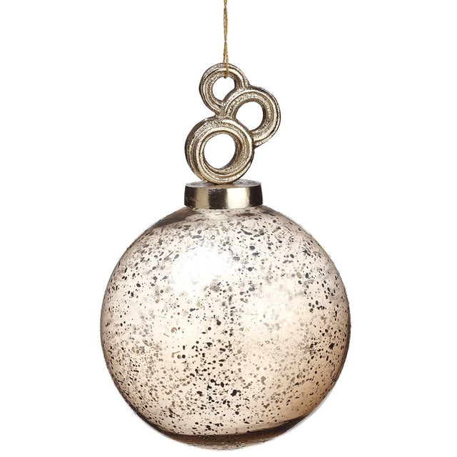 Gold glass ball ornament with fancy gold glass detail.
