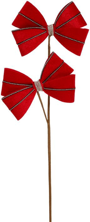 Red jeweled spray with jeweled loops in a theatrical red.