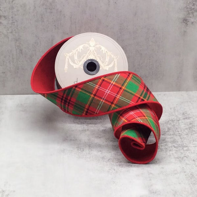 Red and green diagonal plaid Asher ribbon.
