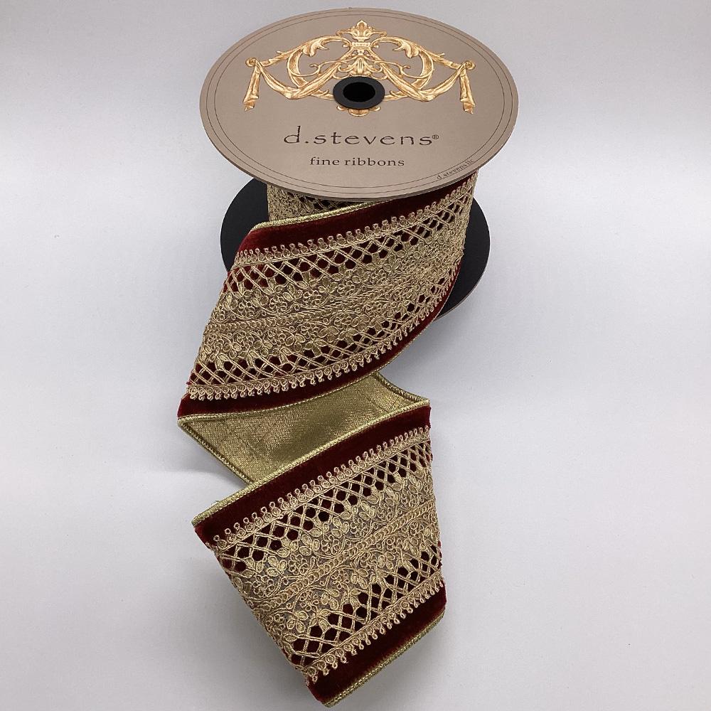 4”x5Y Burgundy Gold Ribbon
