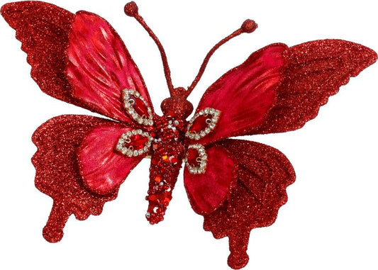 7" Red Butterfly Gem Glitter