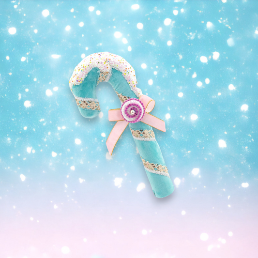 14" Teal Candy Cane w/ Pink Bow