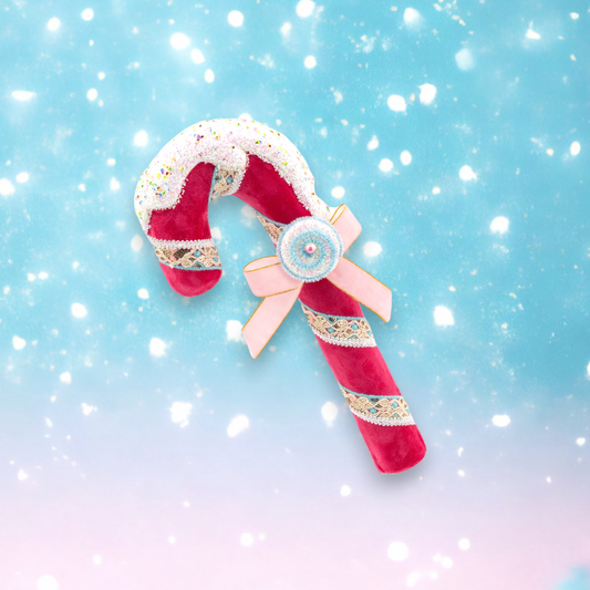 14" Pink Candy Cane w/ Snow