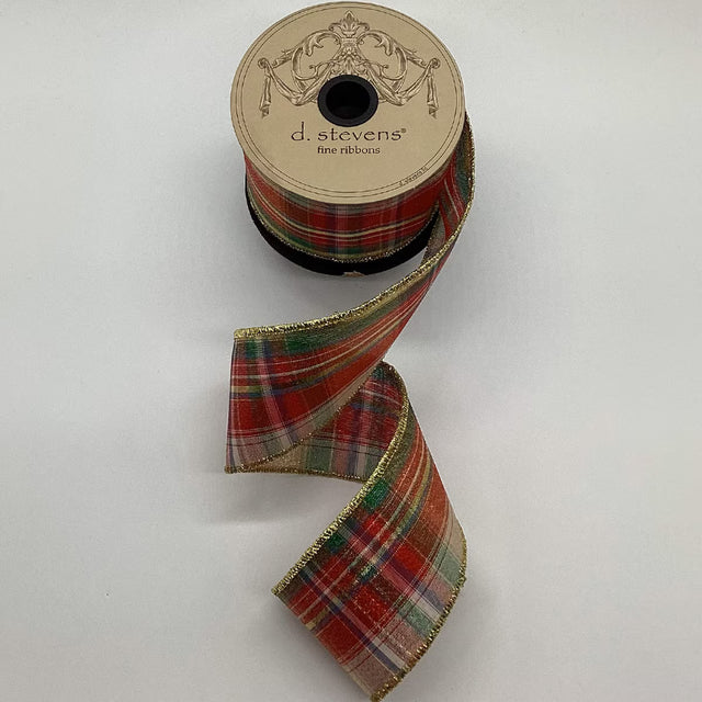 Red and green poplin plaid ribbon with gold fleck.