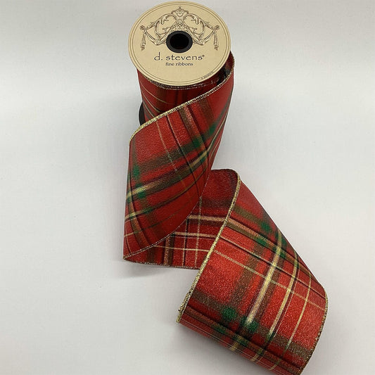 5"x10Y Plaid Poplin Ribbon Red Green Gold