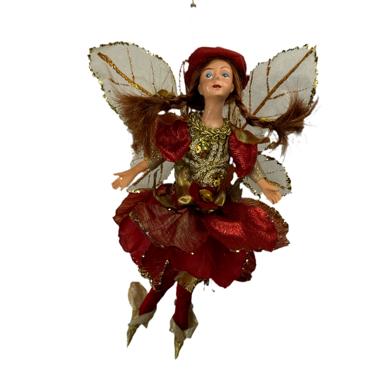Burgundy gold fairy figurine, 10 inch, for Christmas decorating