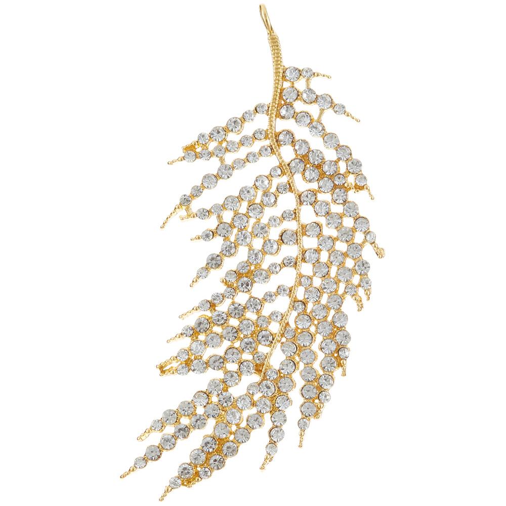 Gold rhinestone leaf ornament, 3.5 inches