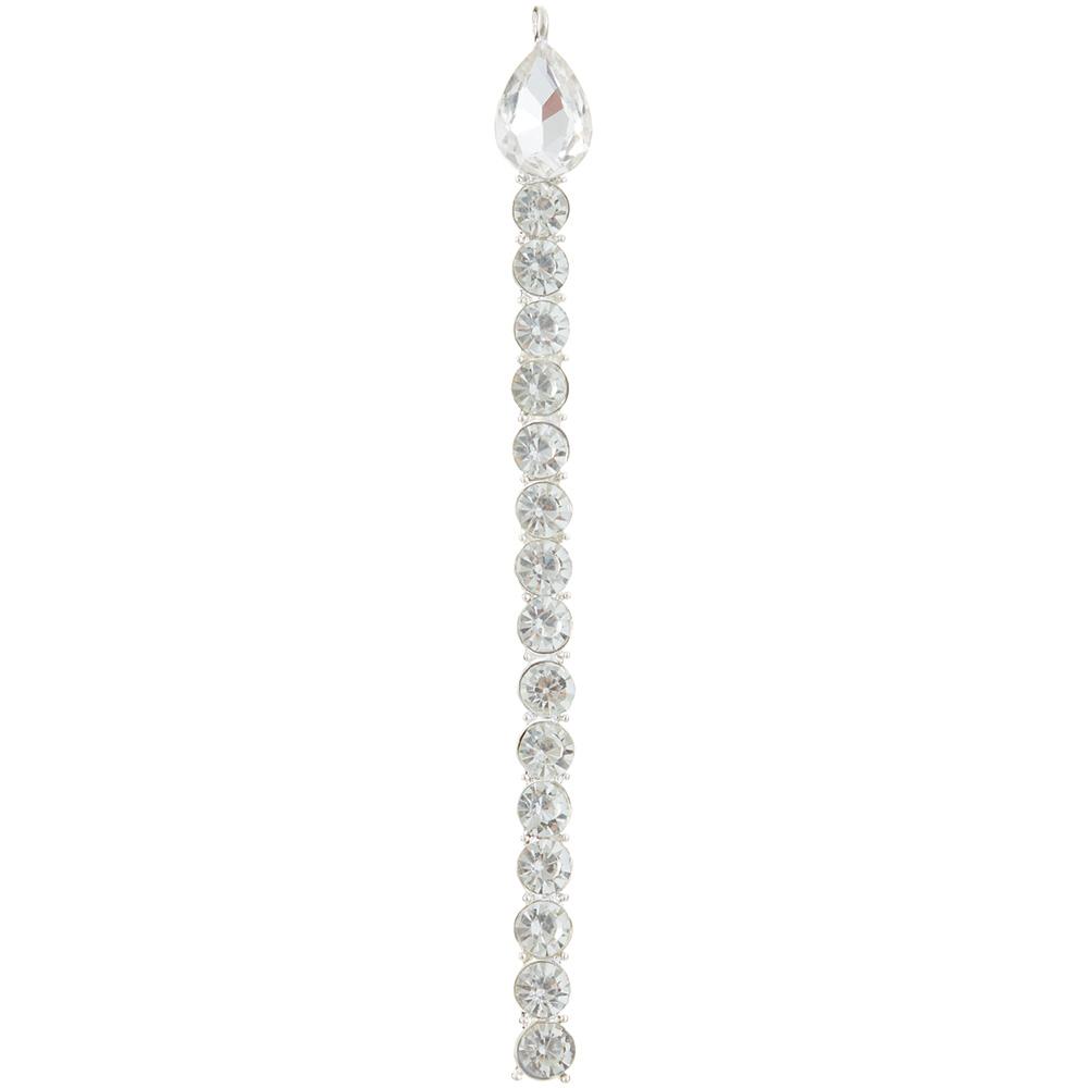 Clear rhinestone candle ornament with crystal drop strand, 4.5 inches