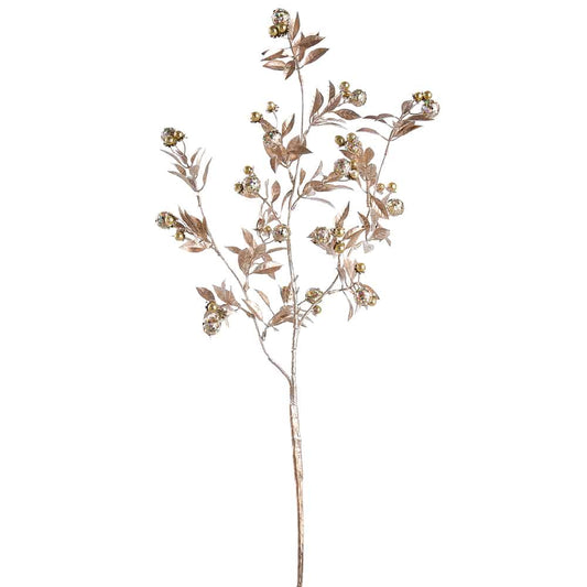 Gold glittered berry spray with crackle glass berries and metallic leaves, 29 inches