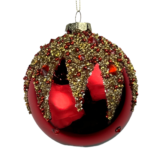 4" Red Gold Gem Glass Ornament