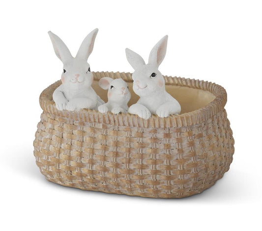 8" Basket Bunnies Trio Resin