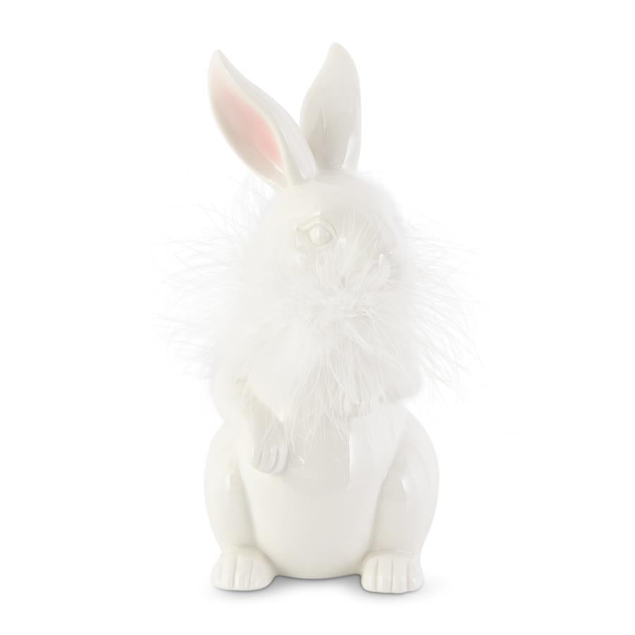 8" Feathered Bunny White Porcelain