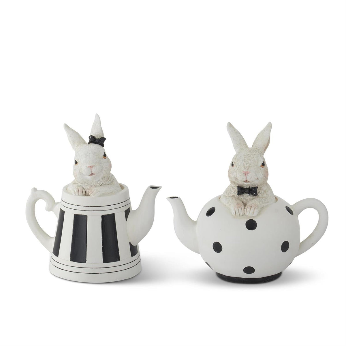 6" Bunny in Teapot Resin Black & White