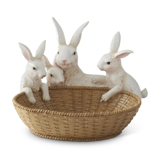 9" Basket Bunny Family Resin