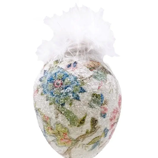 5" Jacobean Floral Egg Feathers Ornament