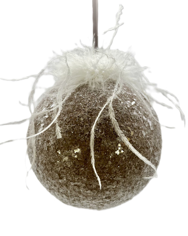 Mocha ostrich bauble ornament with feather texture.