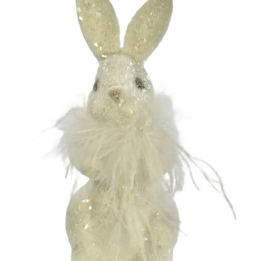 9" White Rabbit w/ Feathers