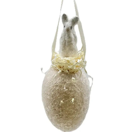 5" Pink Bunny on Egg Ornament