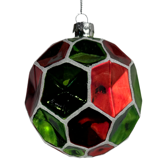 4" Heptagon Glass Red Green White Ornament