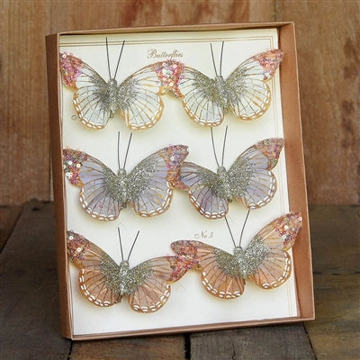 Box/6 4" Butterflies on Clip Pastel