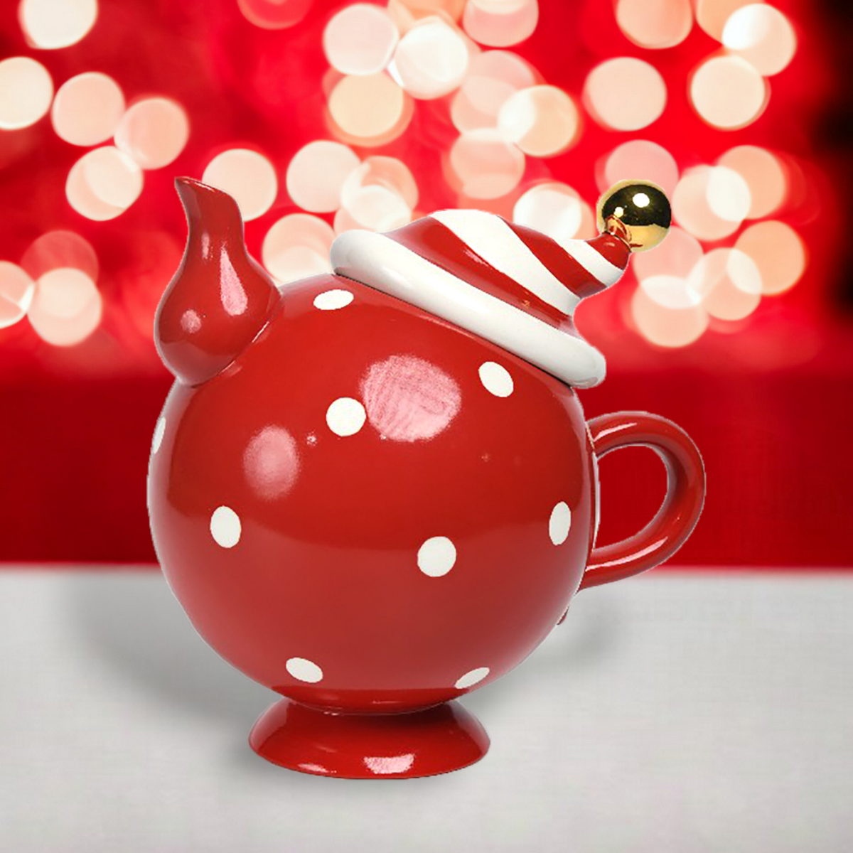 8" Teapot Red White