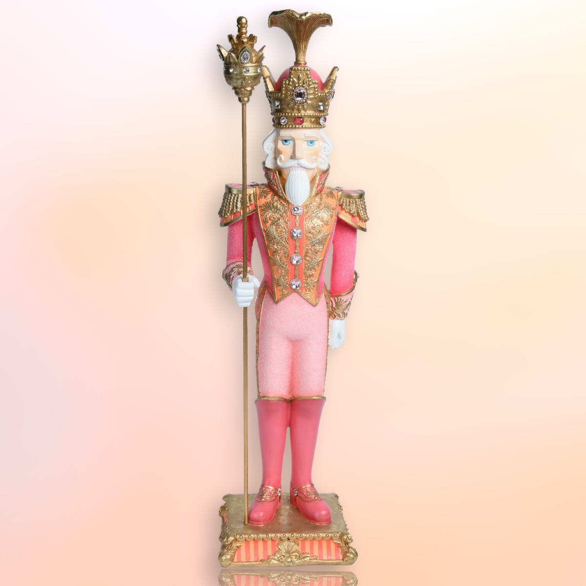 25" Nutcracker w/ Staff Pink Gold