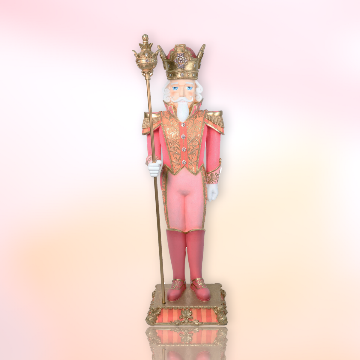 6' Nutcracker w/ Staff Pink Gold