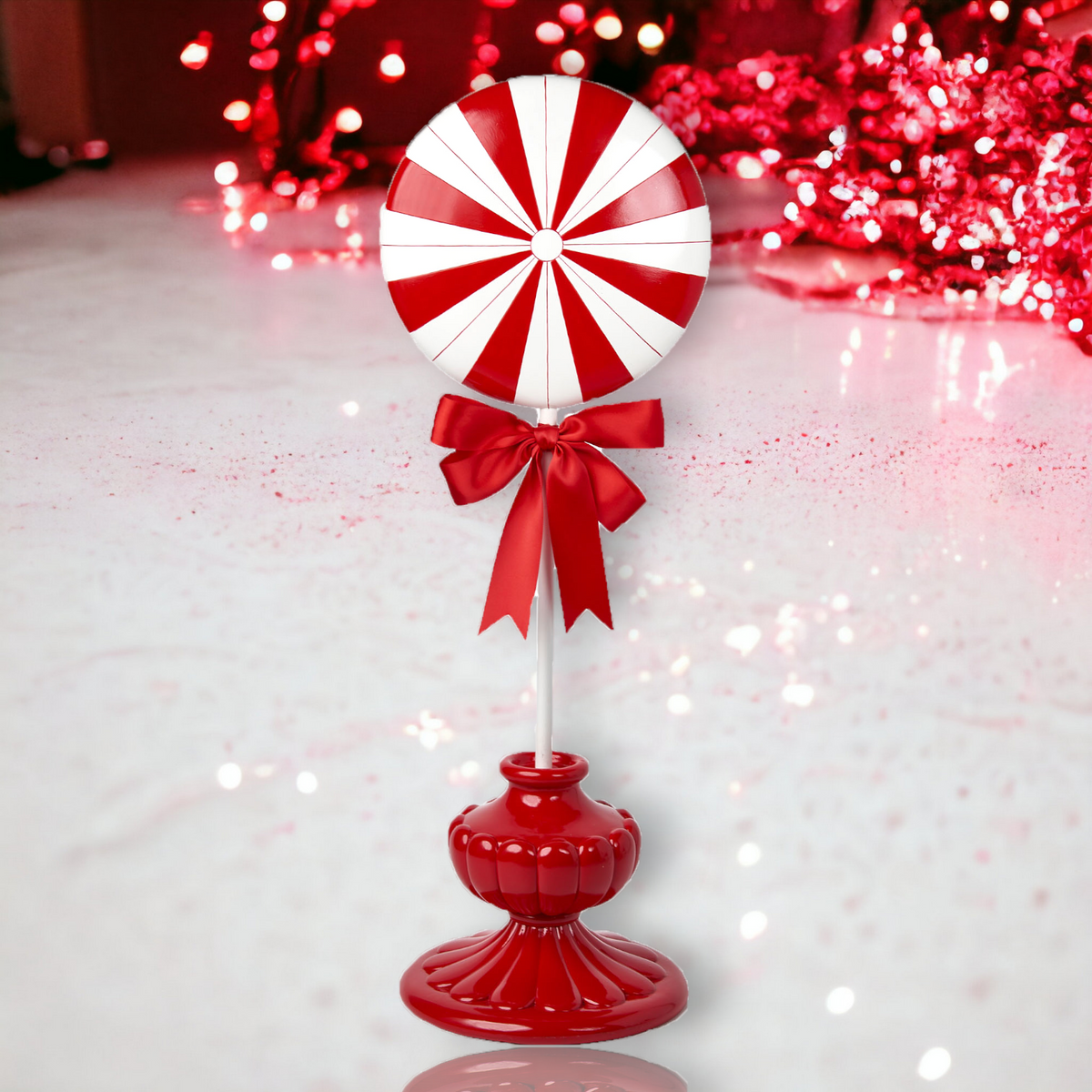 28" Peppermint Lollipop w/ Bow on Base