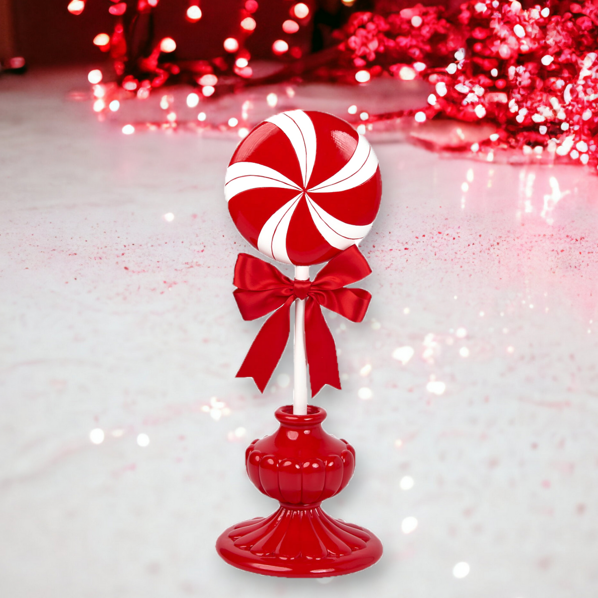 17" Peppermint Lollipop w/ Bow on Base