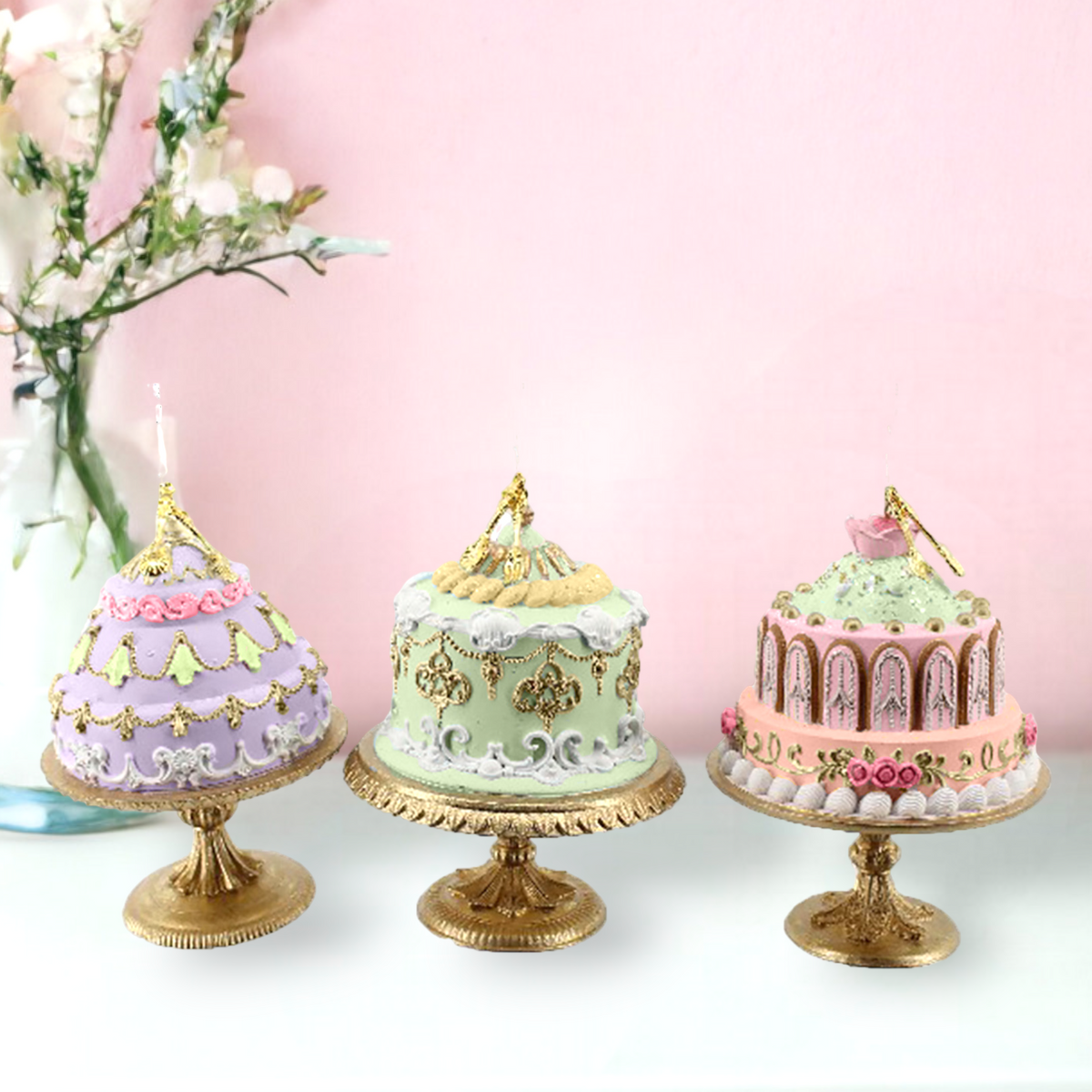 5" Cake Ornament Pink Gold