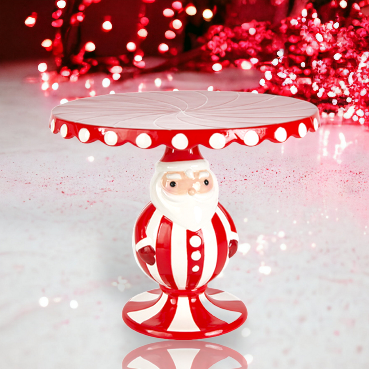 10" Cake Stand Candy Cane Santa