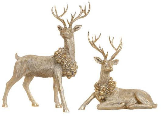 Gold deer figurine in a standing pose with a gilded finish.