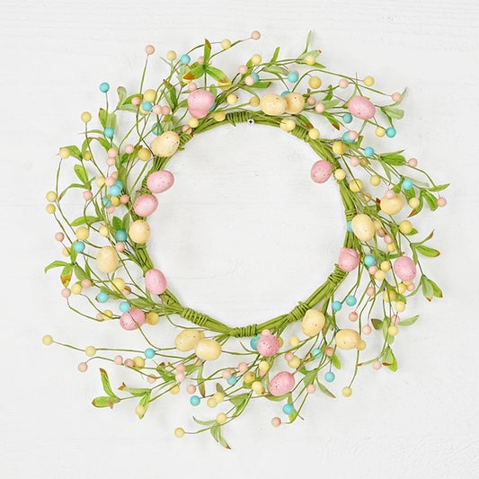20" Wreath Pastel Eggs Willow Leaves