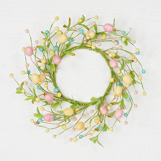 16" Wreath Pastel Eggs Willow Leaves