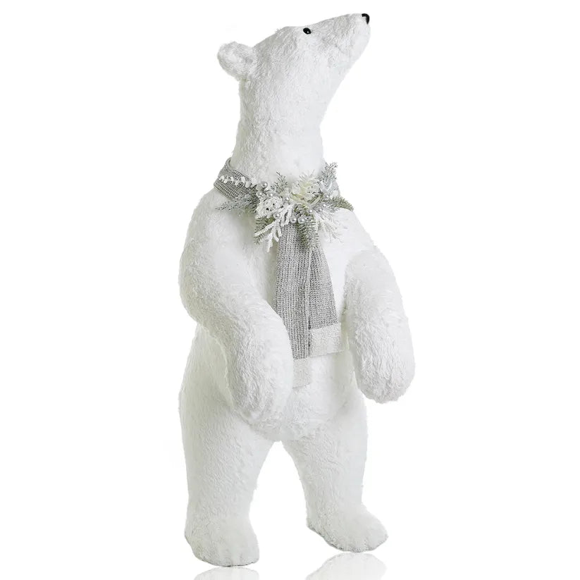 White standing polar bear figurine with a silver scarf.