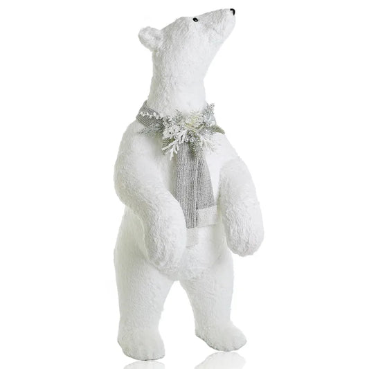 White standing polar bear figurine with a silver scarf.