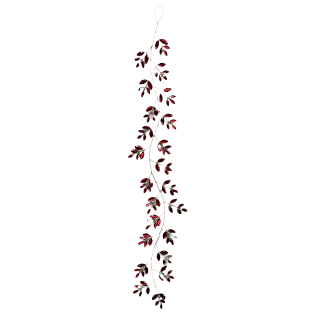 Red leaf spray with rhinestone sparkle and gold accents.