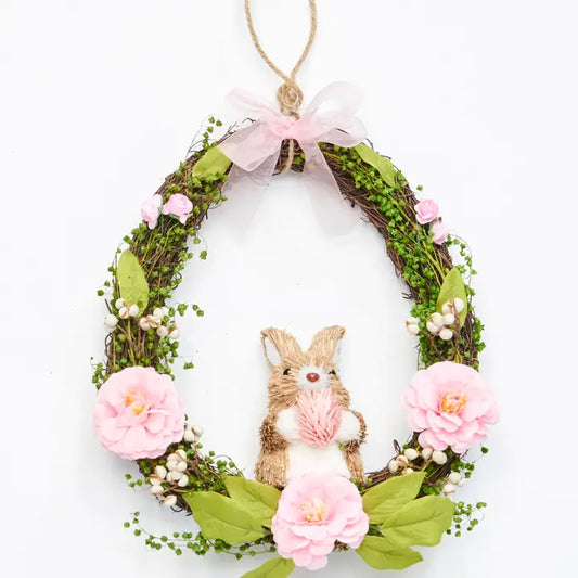 12" Easter Wreath w/ Sisal Bunny and Flowers