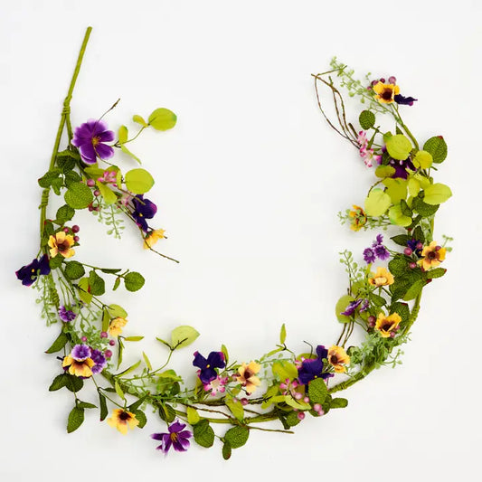 57" Pansy Green Leaves Floral Garland