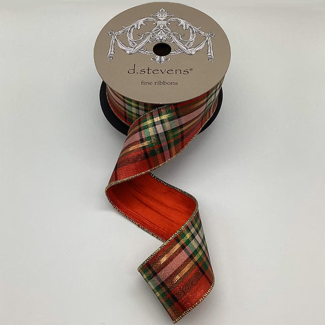 Red and green metallic plaid ribbon with a shining finish.