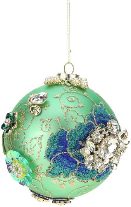 Turquoise jeweled ball ornament for holiday decorating