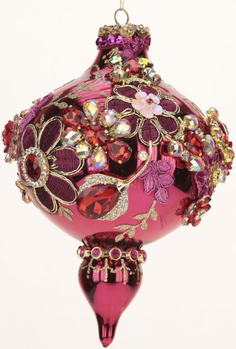 8" King's Jeweled Finial Ornament Red